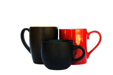 group of coffee cups on white backhrounds include clipping path