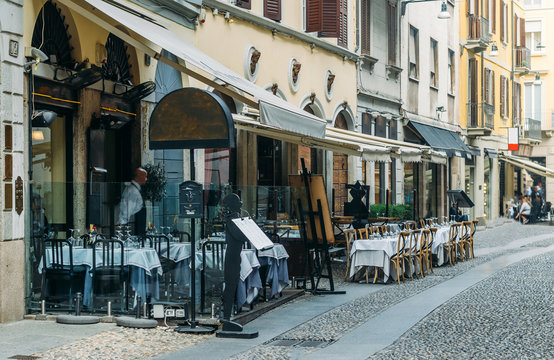 A Restaurant In The Fashionable Milan, Italy District Of Brera At Aperitivo Time