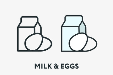 Milk Pack and Eggs Breakfast Minimal Flat Line Outline Colorful and Stroke Icon Pictogram