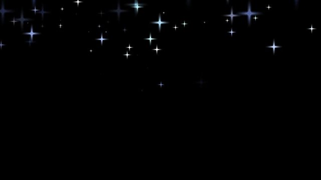 Falling white and blue stars at the top of the black screen background HD 1080 loop 