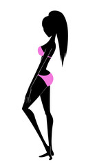 Silhouette of a Beautiful Woman in a Pink Bikini or Lingerie