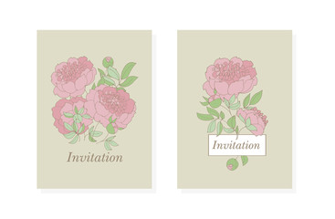 tender peony flower vector illustration. sketch hand drawn floral pattern for card, wedding invitation, surface design