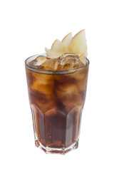 Whiskey-cola cocktail isolated on white background