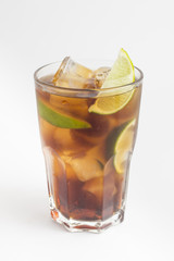 Rum coke cocktail isolated on white background