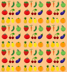 Fruits, vegetables and berries on an orange background