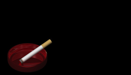 3D Illustration. A burning cigarette in a red ashtray