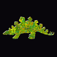 Dinosaur with a complex pattern on a black background