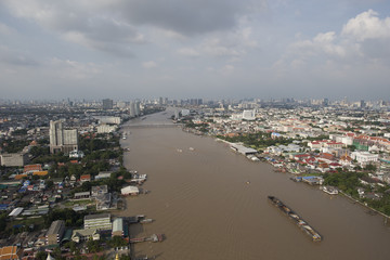 Aerial view of Bangkok city skyline near Chao Phraya river