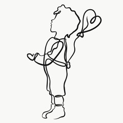 Boy with balloon, drawn by one line