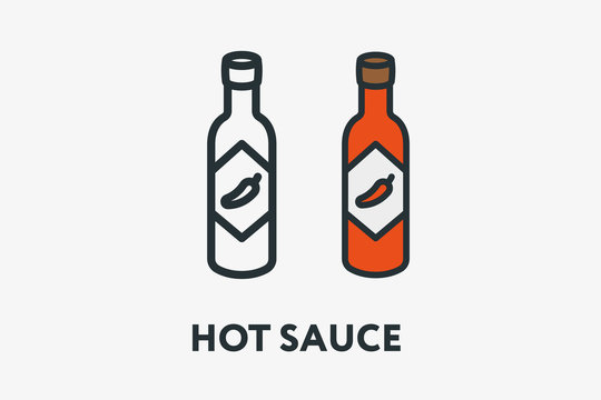 Hot Spicy Chili Pepper Sauce in Red Glass Bottle Minimal Flat Line Outline Colorful and Stroke Icon Pictogram