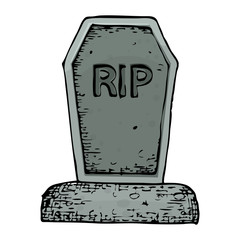 Grave with a tombstone, colorful scary Halloween sketch illustration. Vector