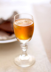 liquor in the glass. Close up, selective focus