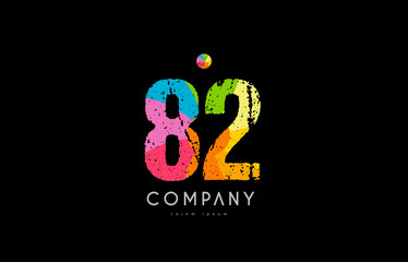 82 number grunge color rainbow numeral digit logo