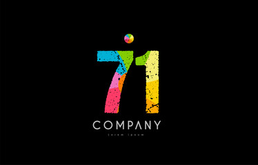 71 number grunge color rainbow numeral digit logo