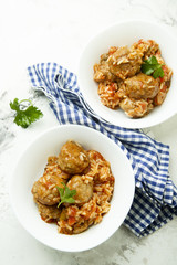 Meatballs with tomato sauce and rice
