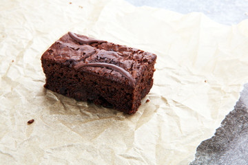 homemade chocolate brownies on grey vintage background, chocolate cake concept
