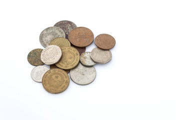old coins on white background