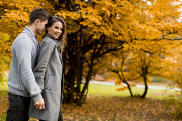 Fototapeta premium Lovely young couple in the autumn forest