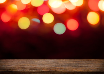 Empty wooden floor. blurred bokeh light background