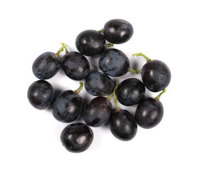 Dark grapes, isolated on white background, top view