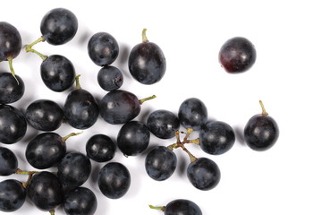 Dark grapes, isolated on white background, top view