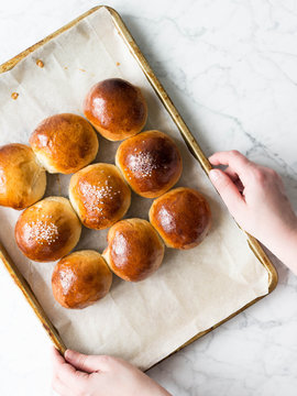 Baking sheet with nine soft buns