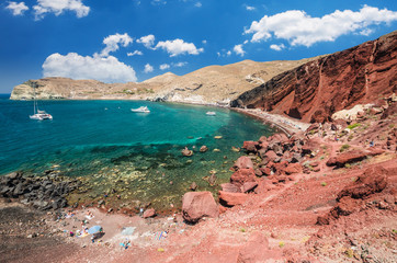 Fototapeta na wymiar Red beach. Santorini, Cycladic Islands, Greece. Beautiful summer landscape with one of the most famous beaches in the world.