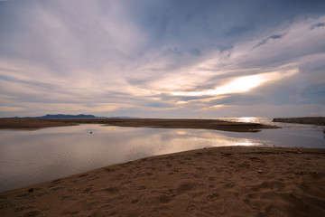 Tropical Beach Sea, Sand with beautiful sunset.