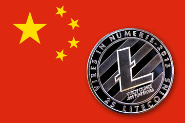 coin litecoin on the flag of China
