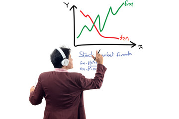 Businessman analysis stocks formula investment on white background