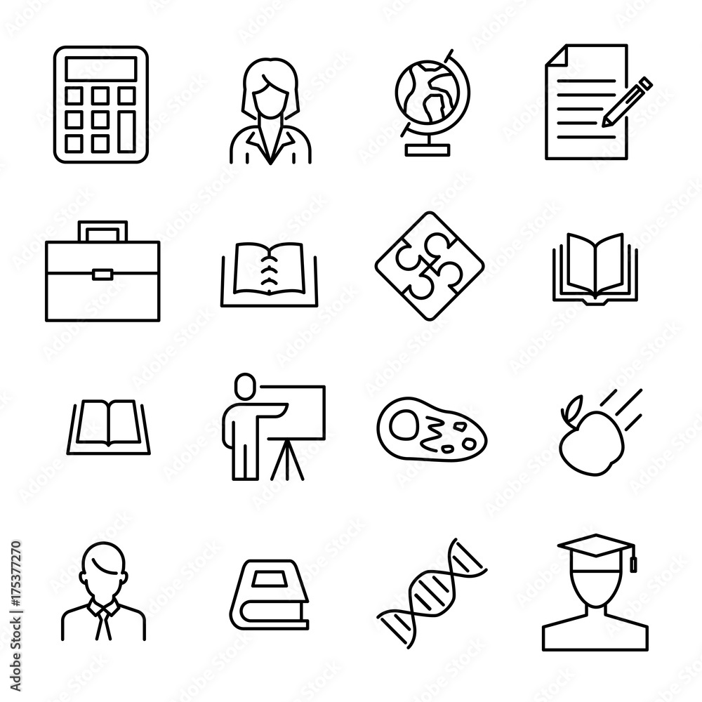 Poster simple collection of university related line icons.