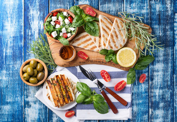 Tradtional set of Greek mezze