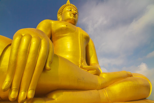 The famous biggest golden buddha statue at Wat muang, Angthong province, Thailand