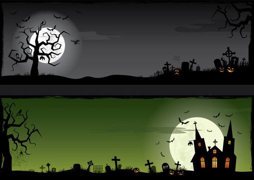Halloween vector set banner cartoon background ( pumpkin , children , party )