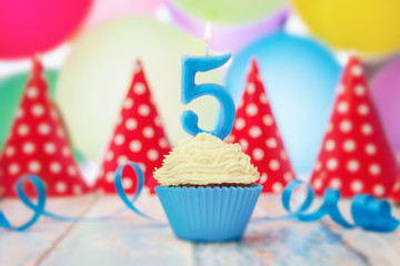 Birthday candle in shape of number in cupcake