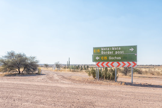 Signboard at  junction between C15 and C17-roads in Namibia