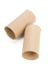 Empty toilet paper on white background