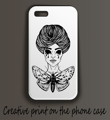 Phone case. Fashion print of the witch on the cover. Gothic style - the trend of the season