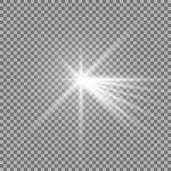 Light with a glare on transparent background, sun rays with transparency, beams, lens flare, white color