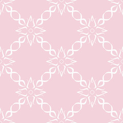 Seamless pale pink pattern with white wallpaper ornaments