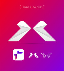 Vector abstract origami letter X logo template. Material design, flat and line style. Application icon