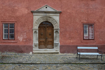 Old building with old windows and door, Europe