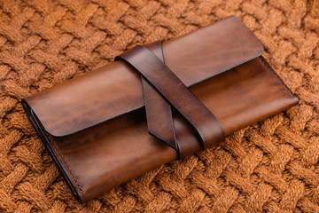 Stylish handmade brown leather wallet