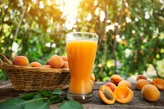 Fresh juice from apricots in long glass