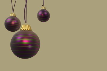 Christbaumkugeln lila grün und gold mit Streifen