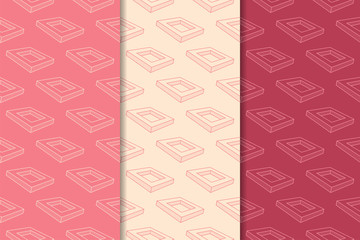 Cherry red geometric ornaments. Set of seamless patterns