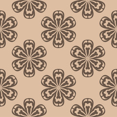 Brown floral seamless pattern on beige background
