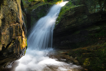 Waterfall on Cold creek in Jeseniky nature park, Czech Republic