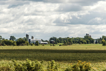 Rural Ontario Farm with Barn Silo storage agriculture animals Canada farming