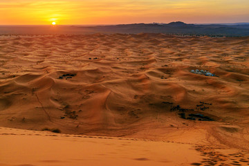 Sunrise in Erg Chebbi Sand dunes near Merzouga, Morocco